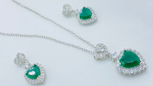 Emerald Heart Pendant Set