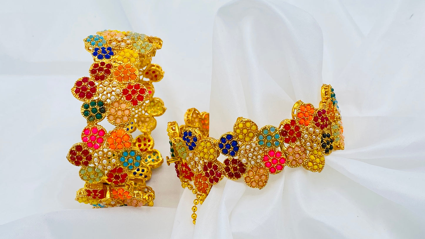 Colorful Floral Gold-Plated Bangle