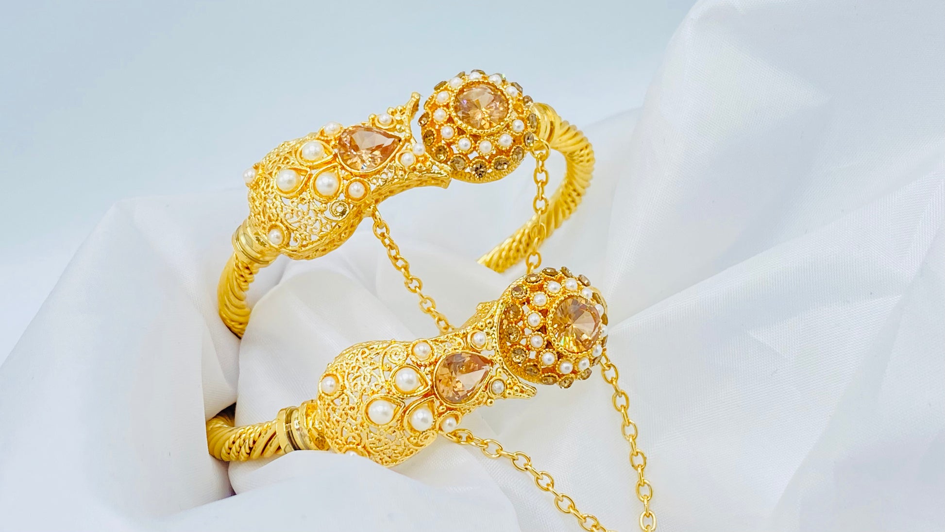 Gold-Plated Bridal Bangle Set with Chain