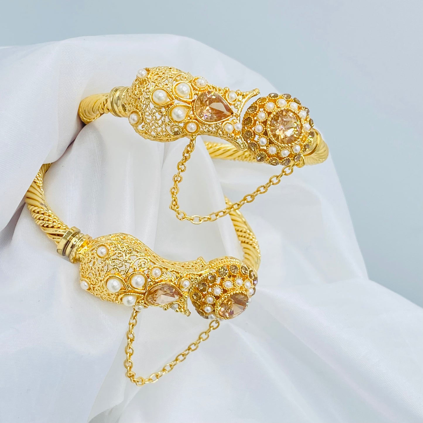 Gold-Plated Bridal Bangle Set with Chain