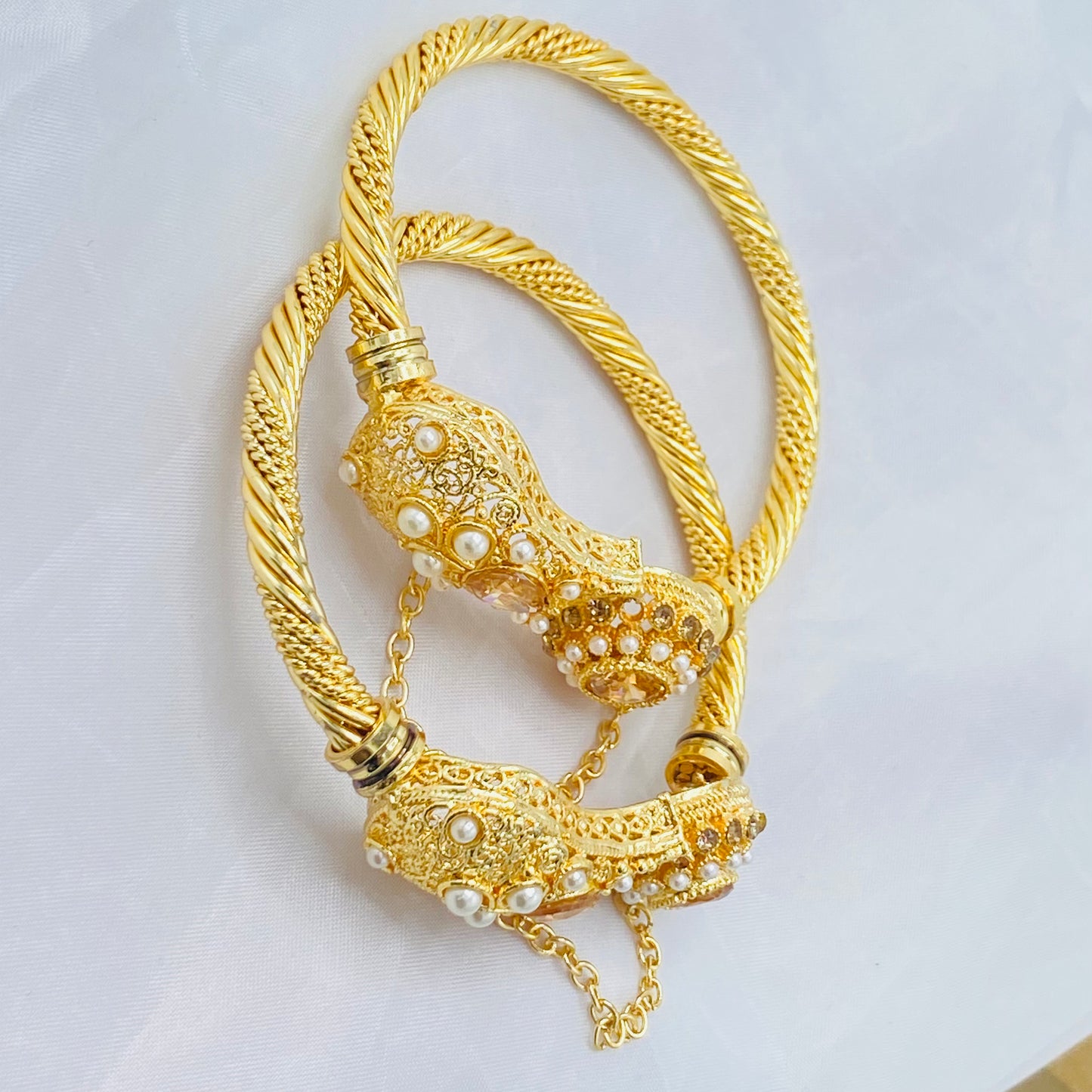 Gold-Plated Bridal Bangle Set with Chain