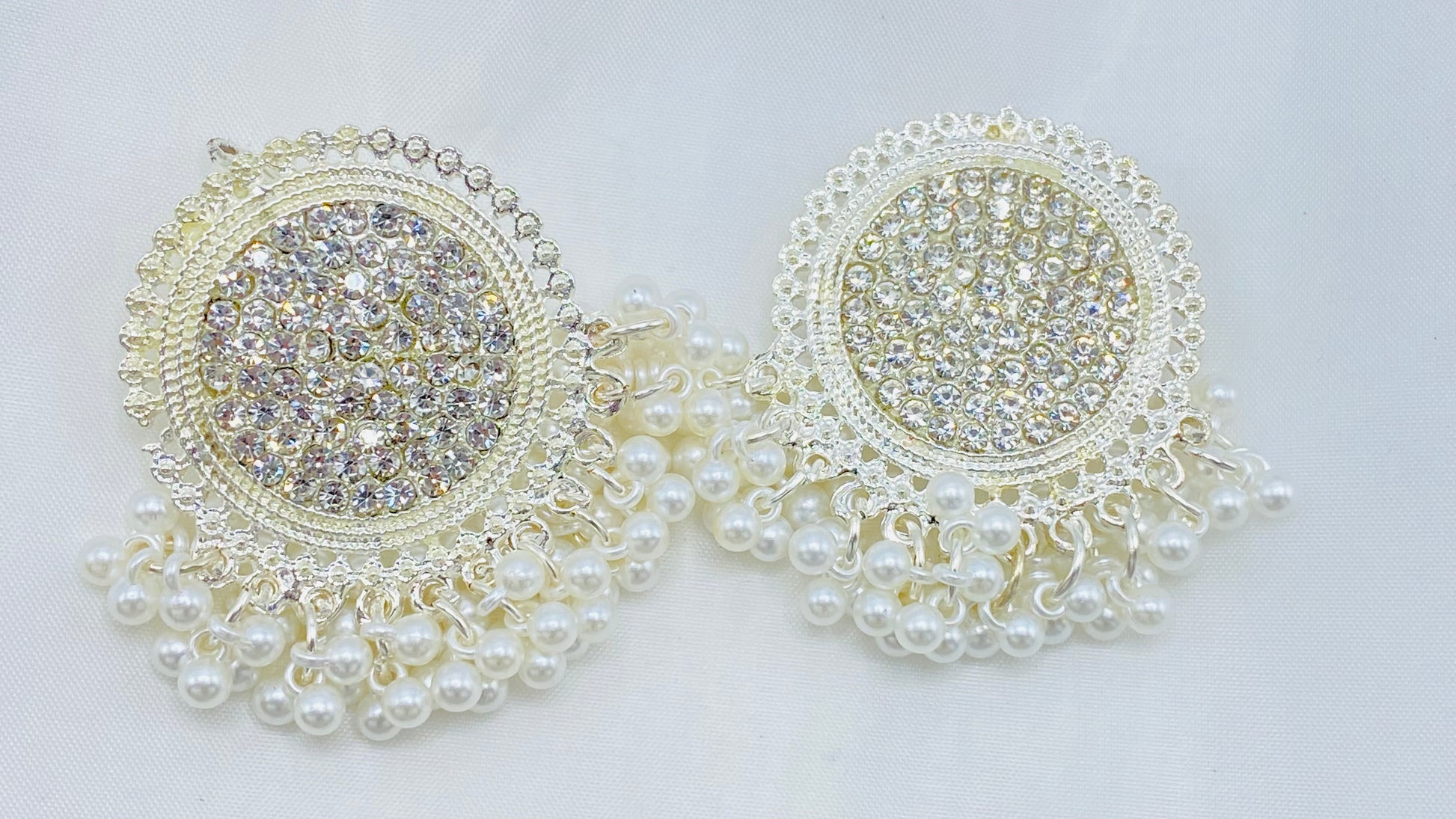 White Silver Pearl Baali Earrings