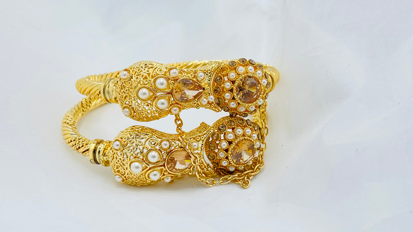 Gold-Plated Bridal Bangle Set with Chain