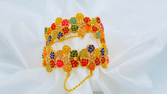 Colorful Floral Gold-Plated Bangle