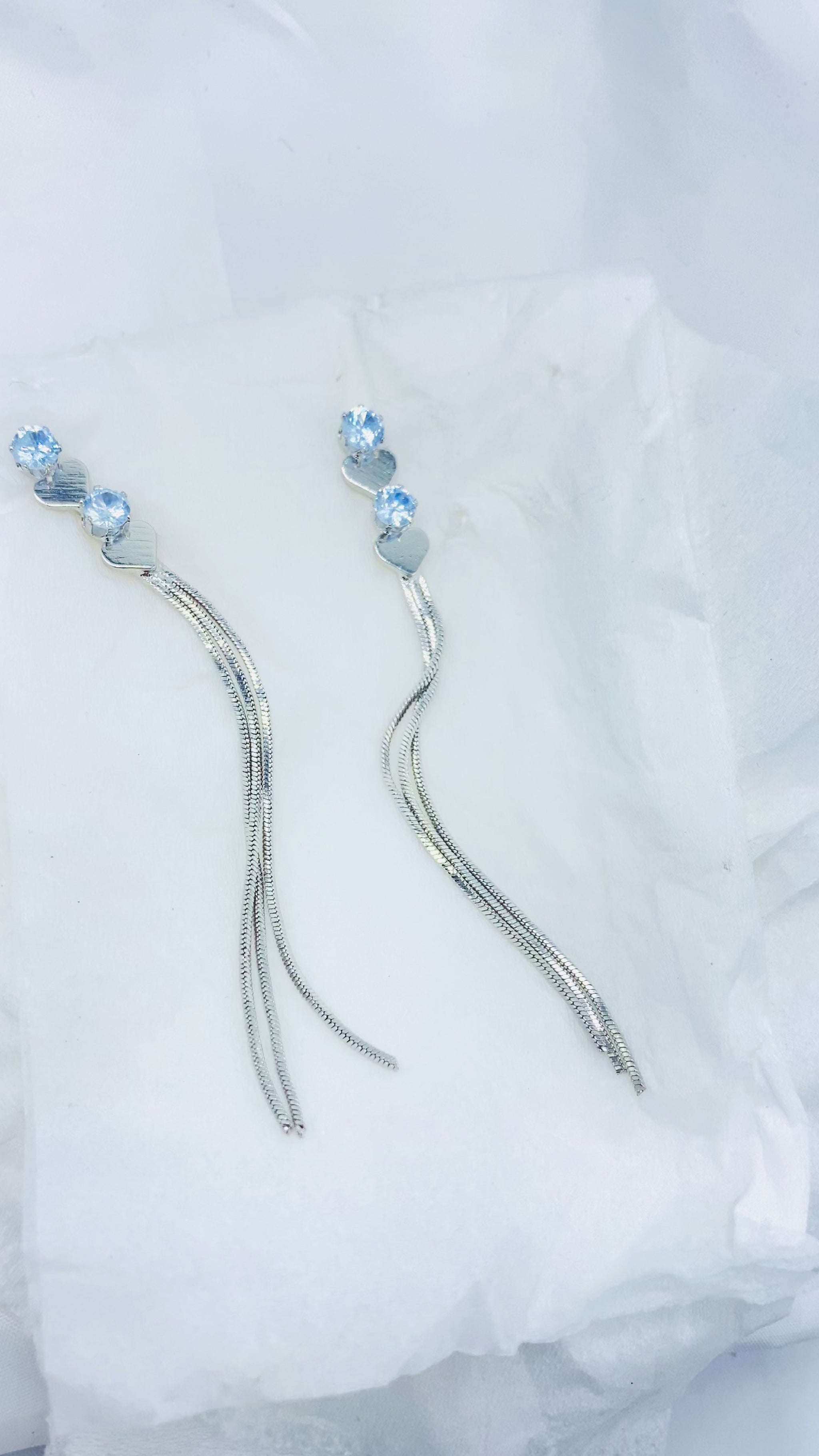 Silver Heart Drop Earrings