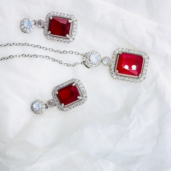 Red Ruby Pendant Set with Silver Chain