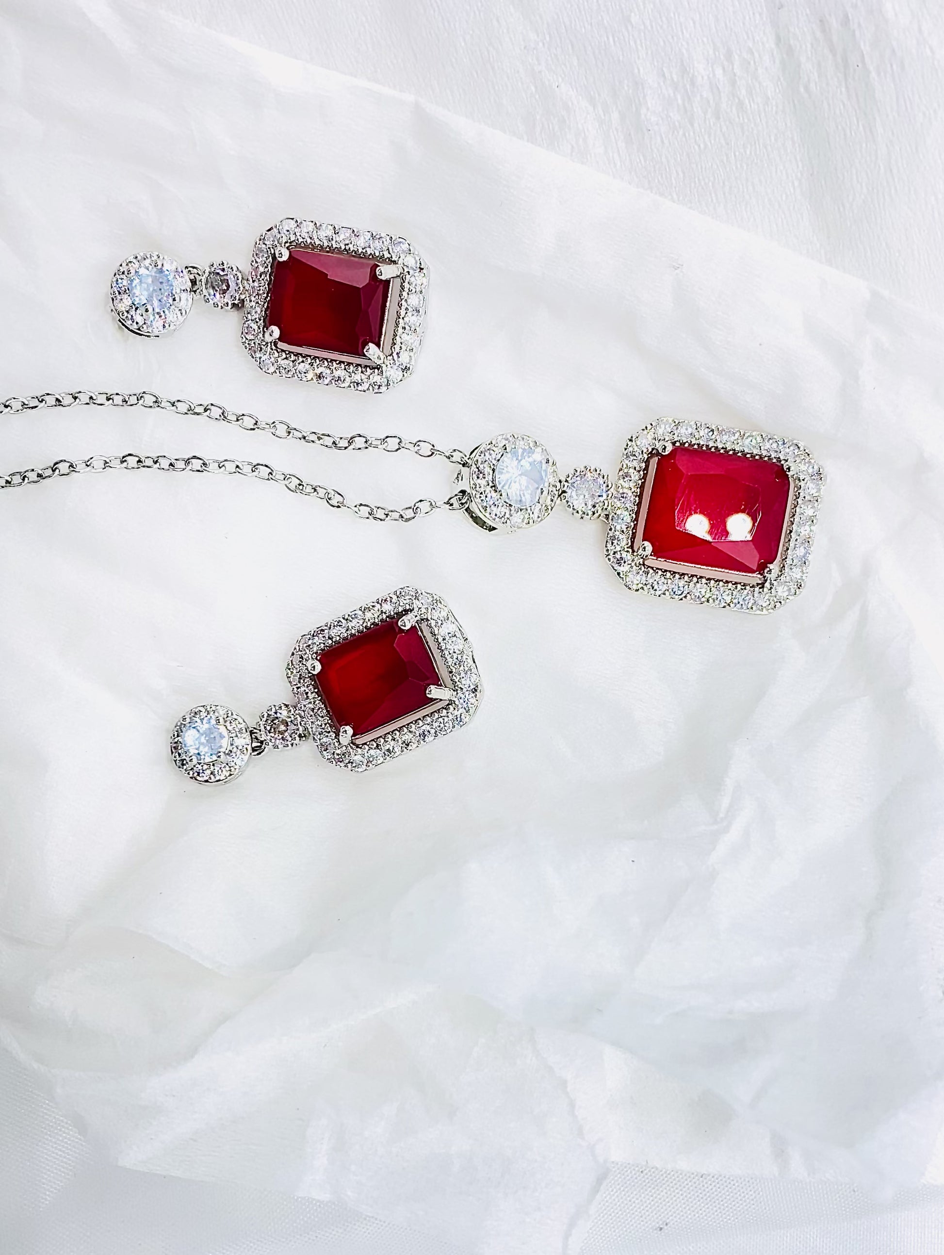 Red Ruby Pendant Set with Silver Chain