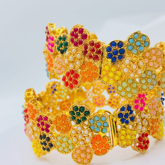 Colorful Floral Gold-Plated Bangle