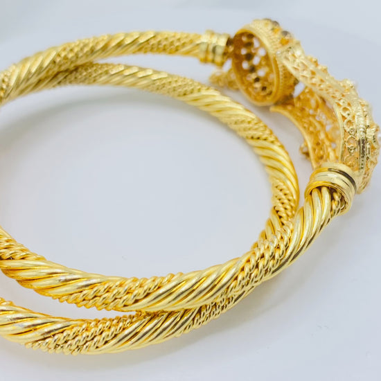 Gold-Plated Bridal Bangle Set with Chain