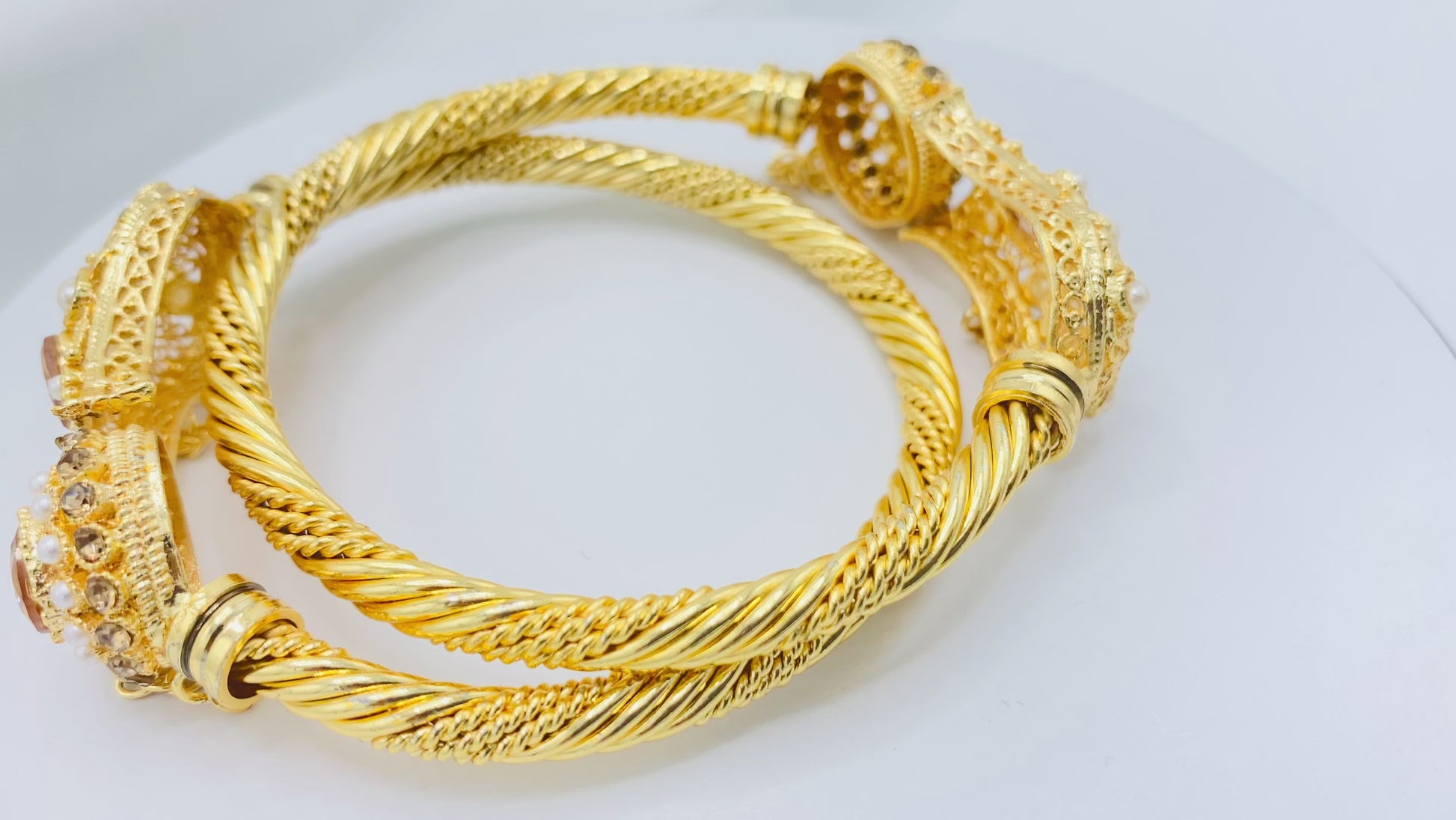 Gold-Plated Bridal Bangle Set with Chain