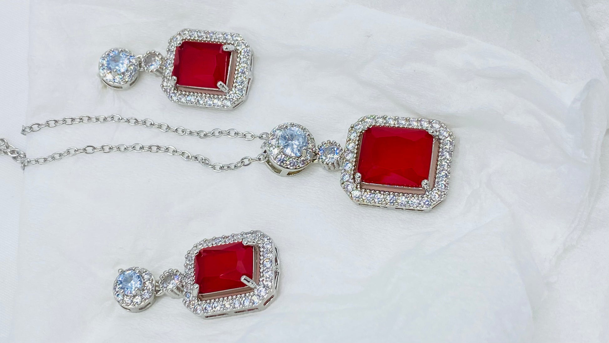 Red Ruby Pendant Set with Silver Chain