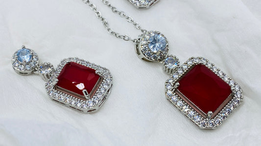 Red Ruby Pendant Set with Silver Chain