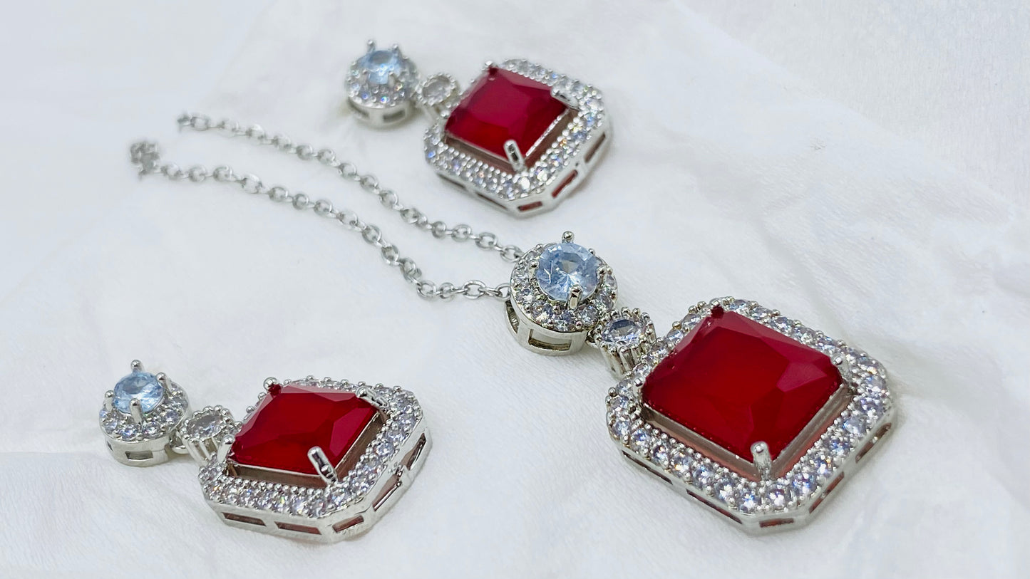 Red Ruby Pendant Set with Silver Chain